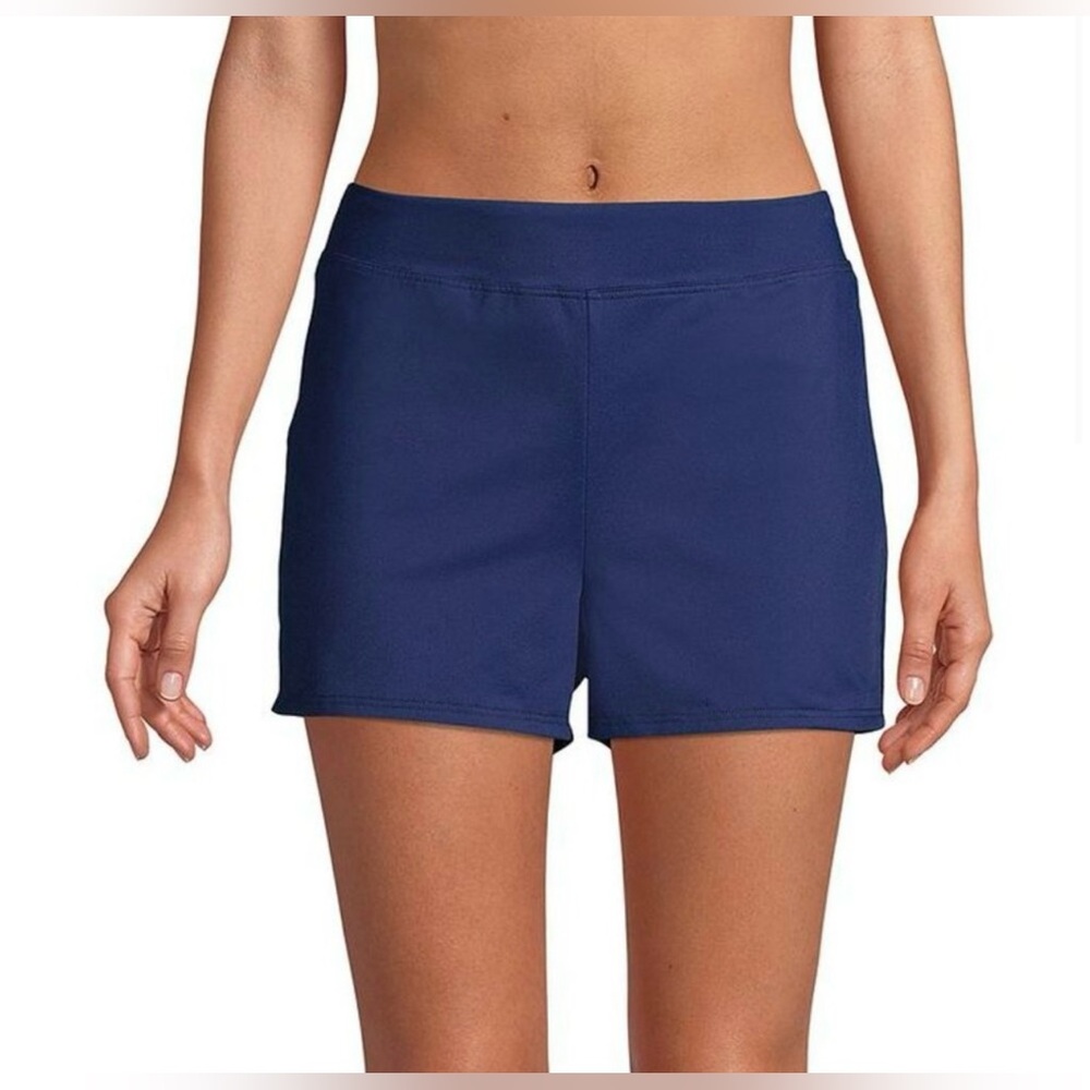LANDS END Tummy Control Swim Shorts Modest UPF Sun Protection Blue Built Briefs